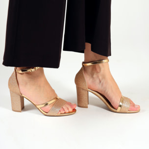 Sandali con tacco quadrato brillantinati