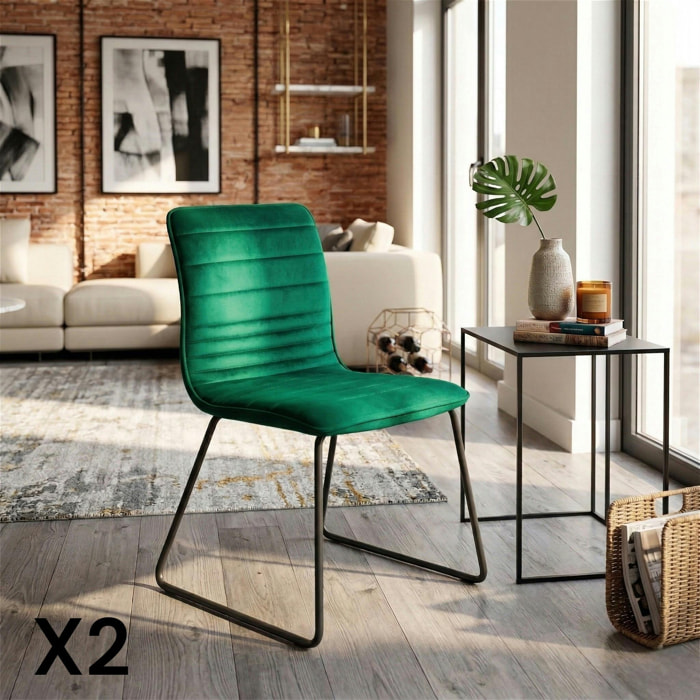 Chaise vert foncé motif ligne (lot de 2) BURGOS