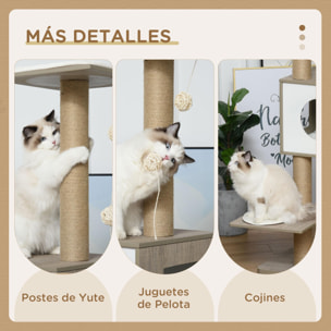 Árbol Rascador para Gatos Altura 177cm Cueva Juguete Colgante Blanco y Marrón