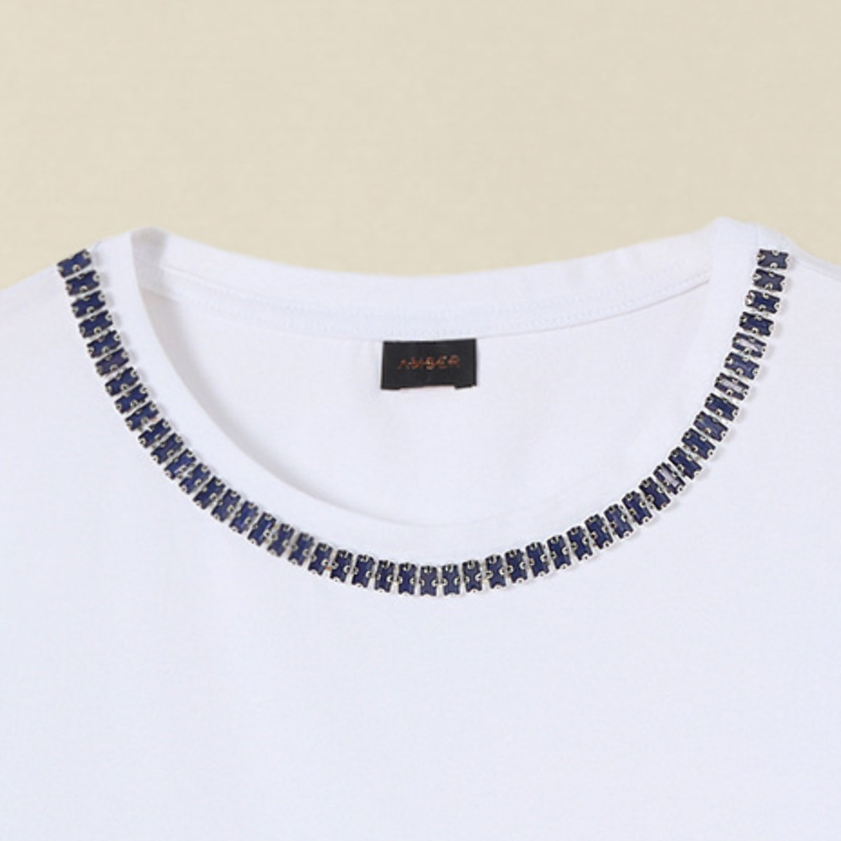 Oltre - T-shirt in cotone con ricamo gioiello - Bianco