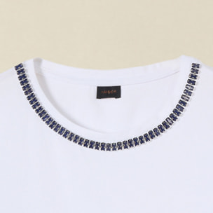 Oltre - T-shirt in cotone con ricamo gioiello - Bianco