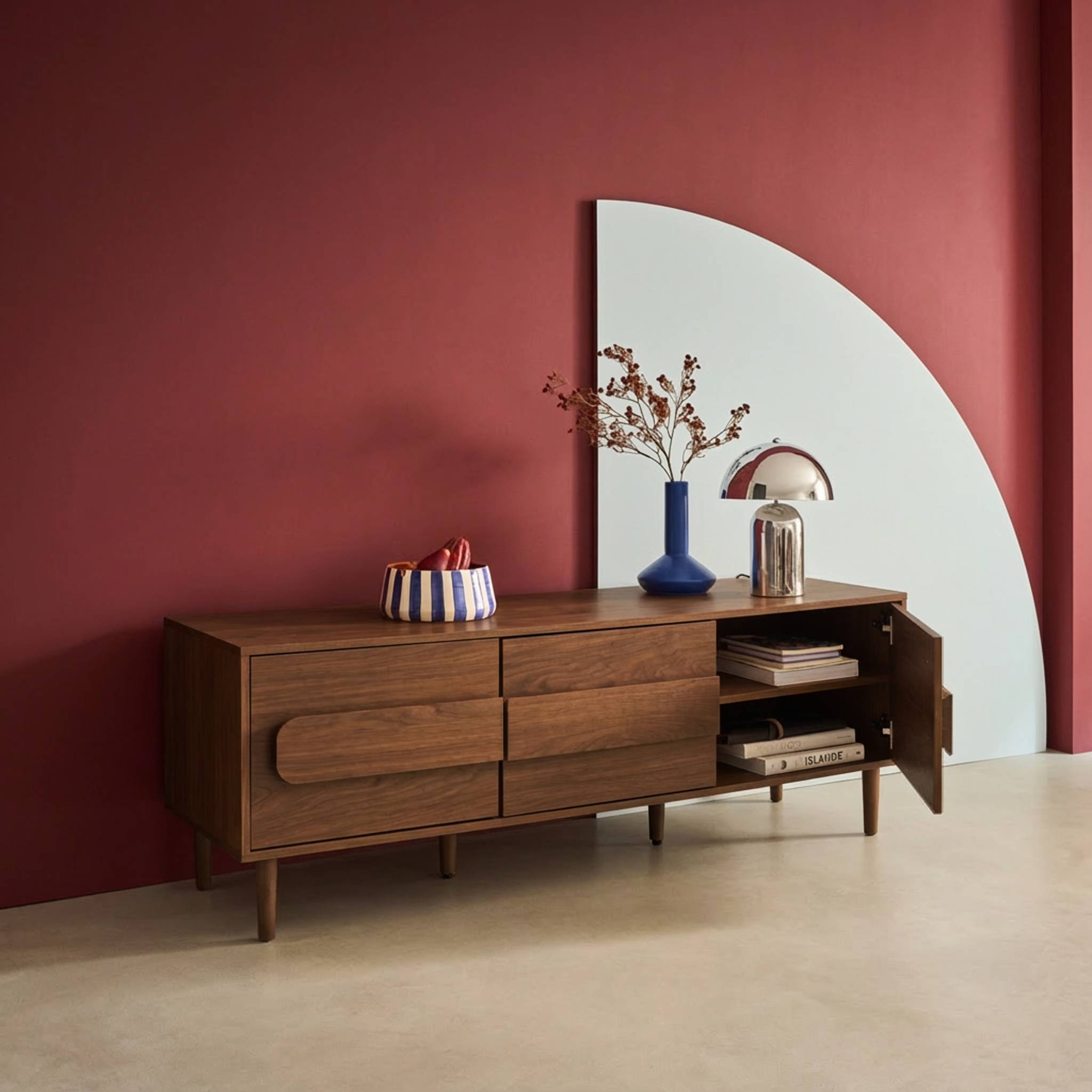 Meuble TV vintage décor bois 3 portes 150cm JULIANA