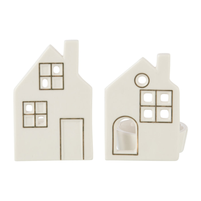 J-Line bougeoir Maison - céramique - blanc - 2 pcs