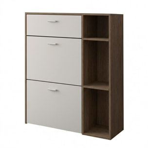 Scarpiera Mobile Portascarpe Salvaspazio Ingresso Con 2 Ribalte Doppia Profondità 1 Cassetto 3 Vani A Giorno 90x101.5x26 Cm Bianco Noce