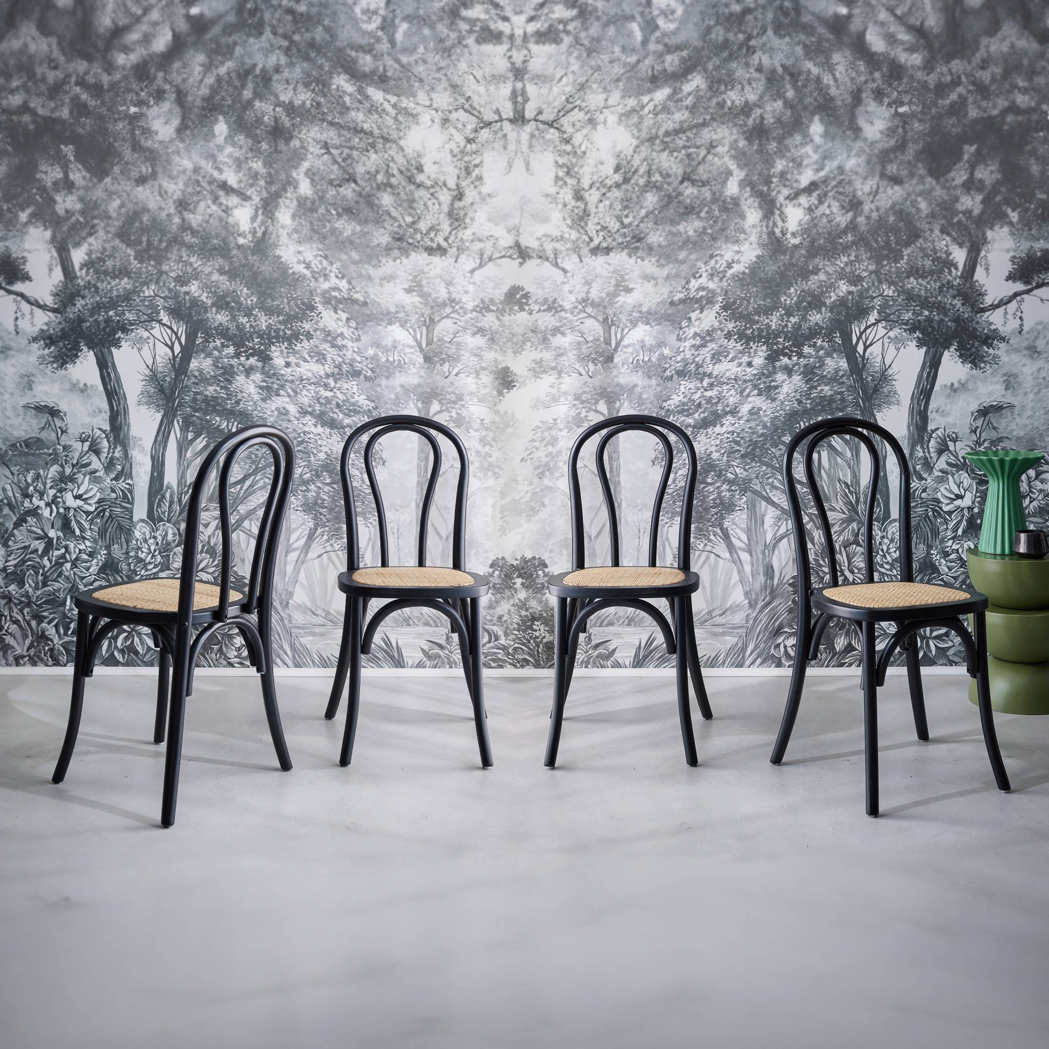 Chaise vintage bois et rotin (lot de 4) BASTILLE