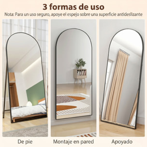 Espejo de Cuerpo Entero, 180x80 cm, Espejo de Pie Arqueado, Marco de Aluminio Negro, Independiente, Apoyado y de Pared, para Dormitorio, Salón