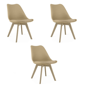 Set di 3 Sedie Mark in Polipropilene e Similpelle Beige