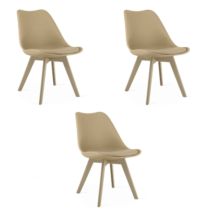Set di 3 Sedie Mark in Polipropilene e Similpelle Beige