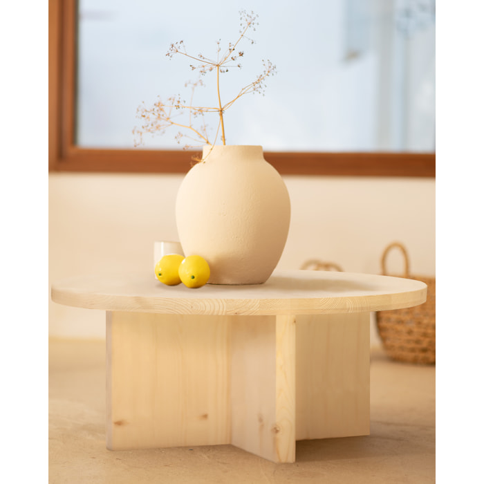 Table basse ronde en bois massif ton naturel en différentes tailles