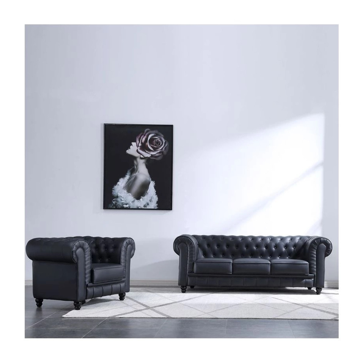 Sofá Chester 3 plazas símil piel Negro