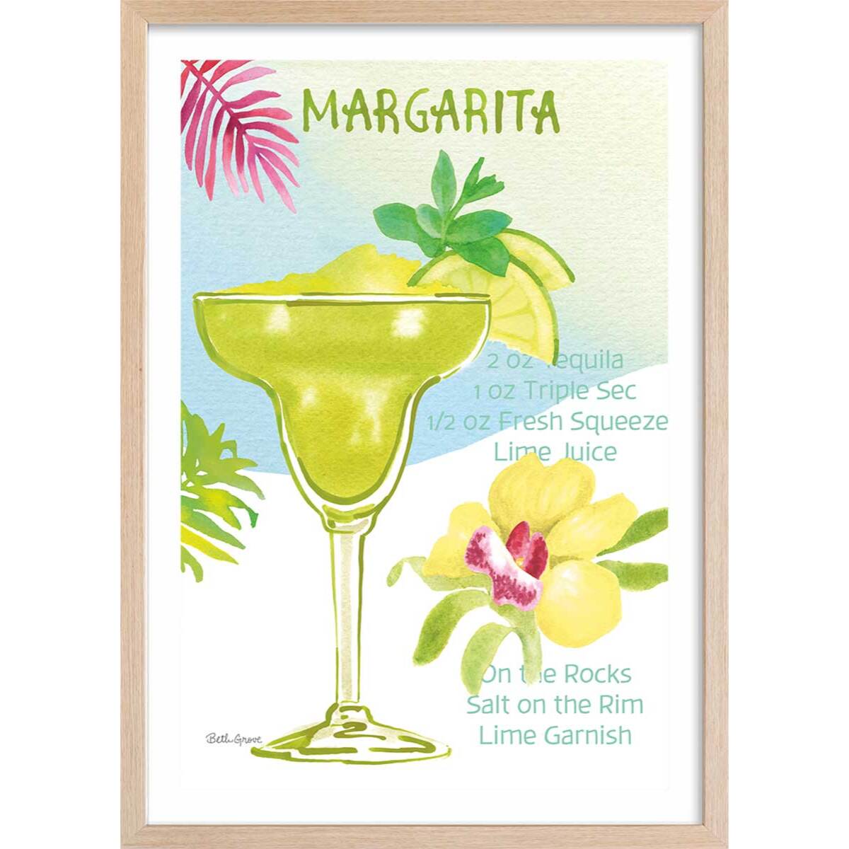 Affiche Margarita en aquarelle Affiche + cadre en bois - Chêne