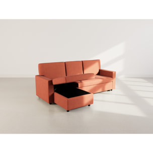 Meiya - canapé d'angle réversible 4 places convertible avec coffre en tissu - Terracotta