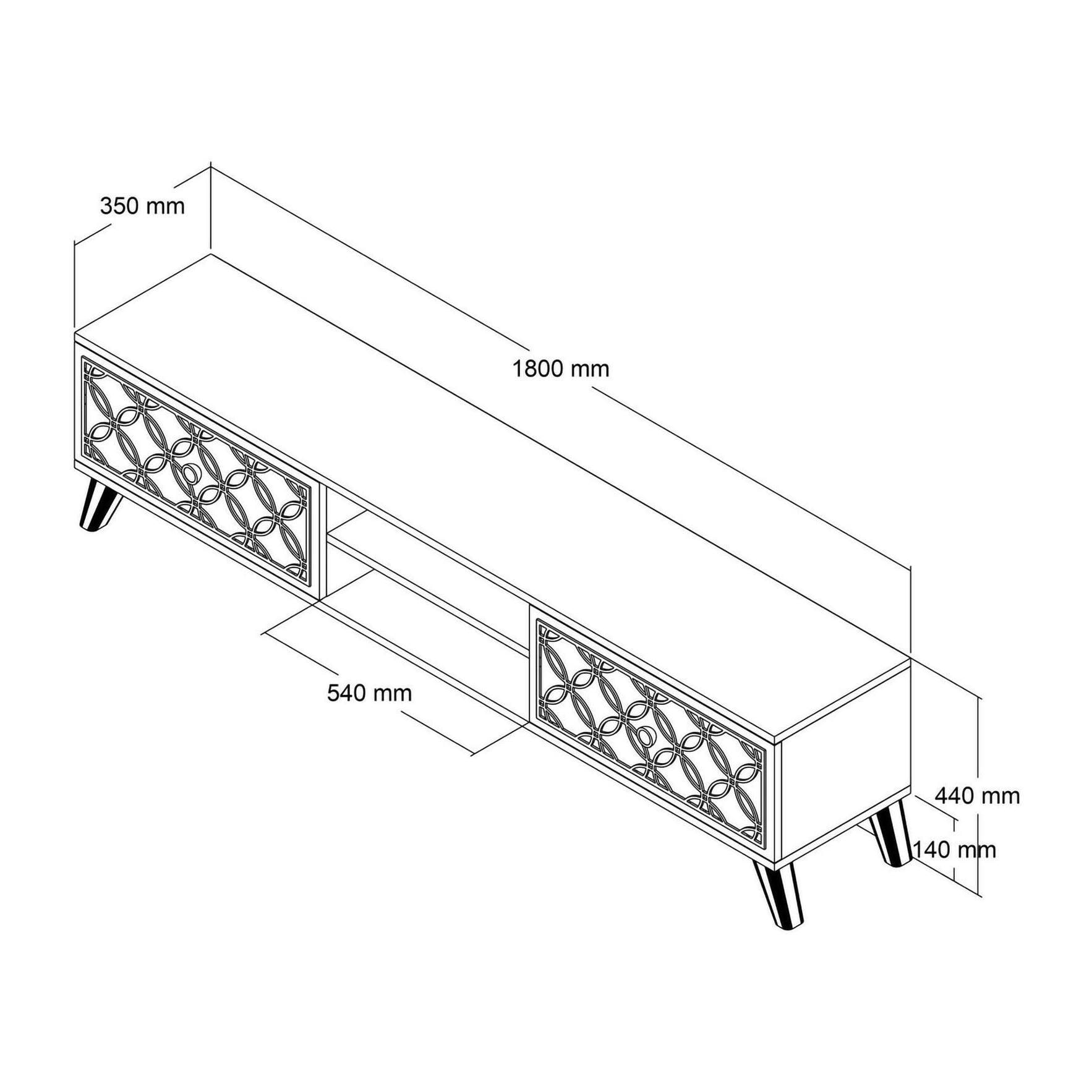 Mobile porta TV Dpietr, Credenza da soggiorno, Armadio basso per TV, Base parete attrezzata, 180x35h44 cm, Noce e Bianco