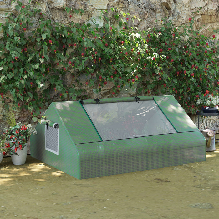 Mini serre de jardin 180 x 140 x 80 cm toit 2 pans 2 fenêtres acier PE haute densité 140 g/m² vert