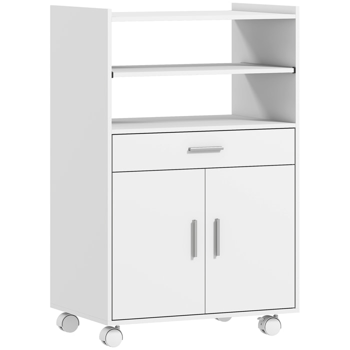 Chariot desserte de cuisine - meuble micro-ondes multi-rangement - dim. 59 x 40 x 92 cm - blanc
