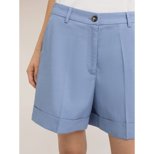 Motivi - Shorts de mezcla de lino con dobladillo - Azul