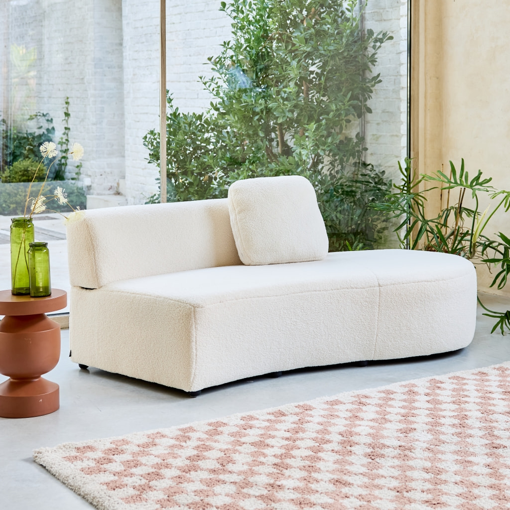 Canapé virgule organique droite 2-3 places bouclette crème L 171 x P 93 x H 68cm - Wave
