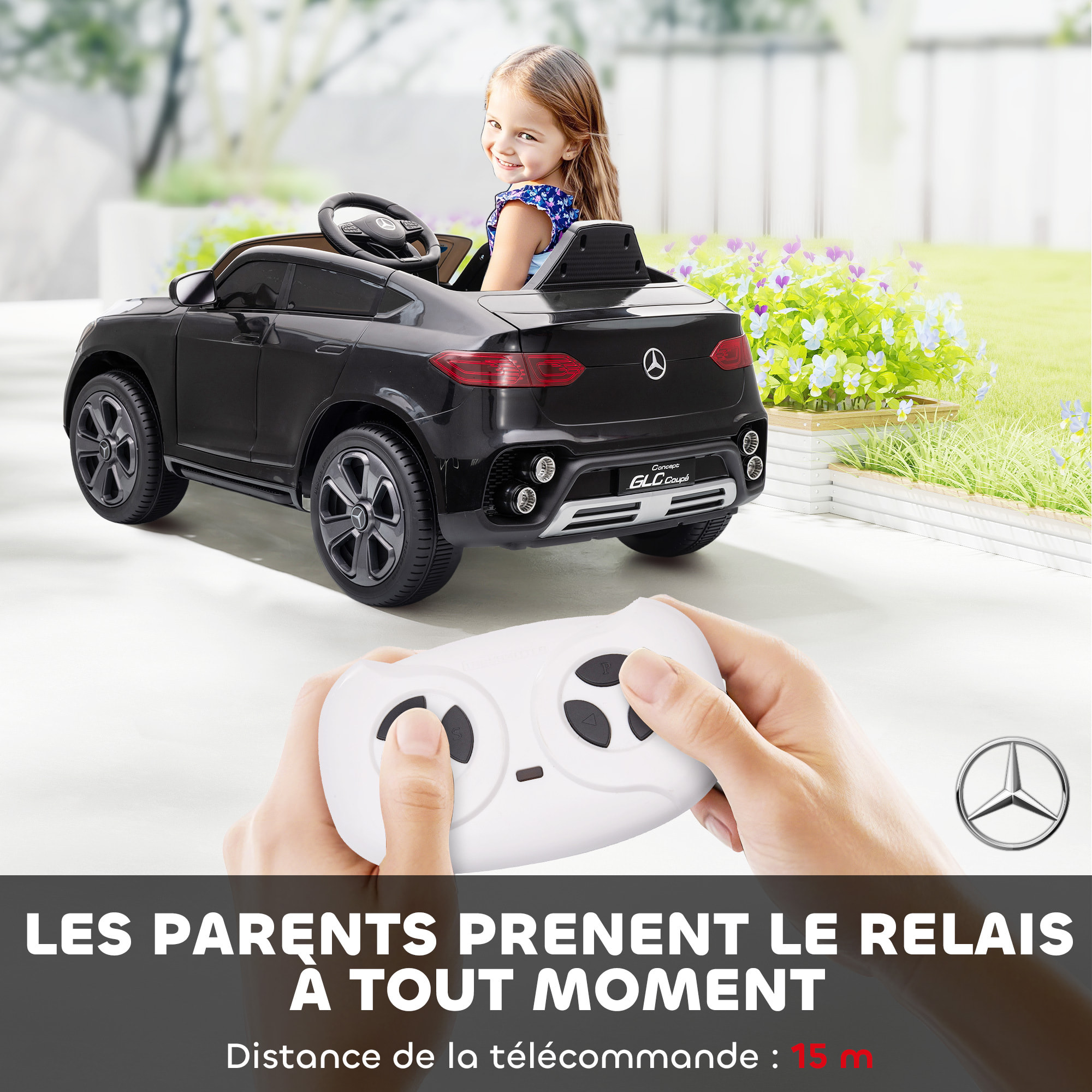 Voiture électrique enfant licence officielle Mercedes-Benz GLC Coupé 12V 5Km/h max. télécommande nombreux effets noir