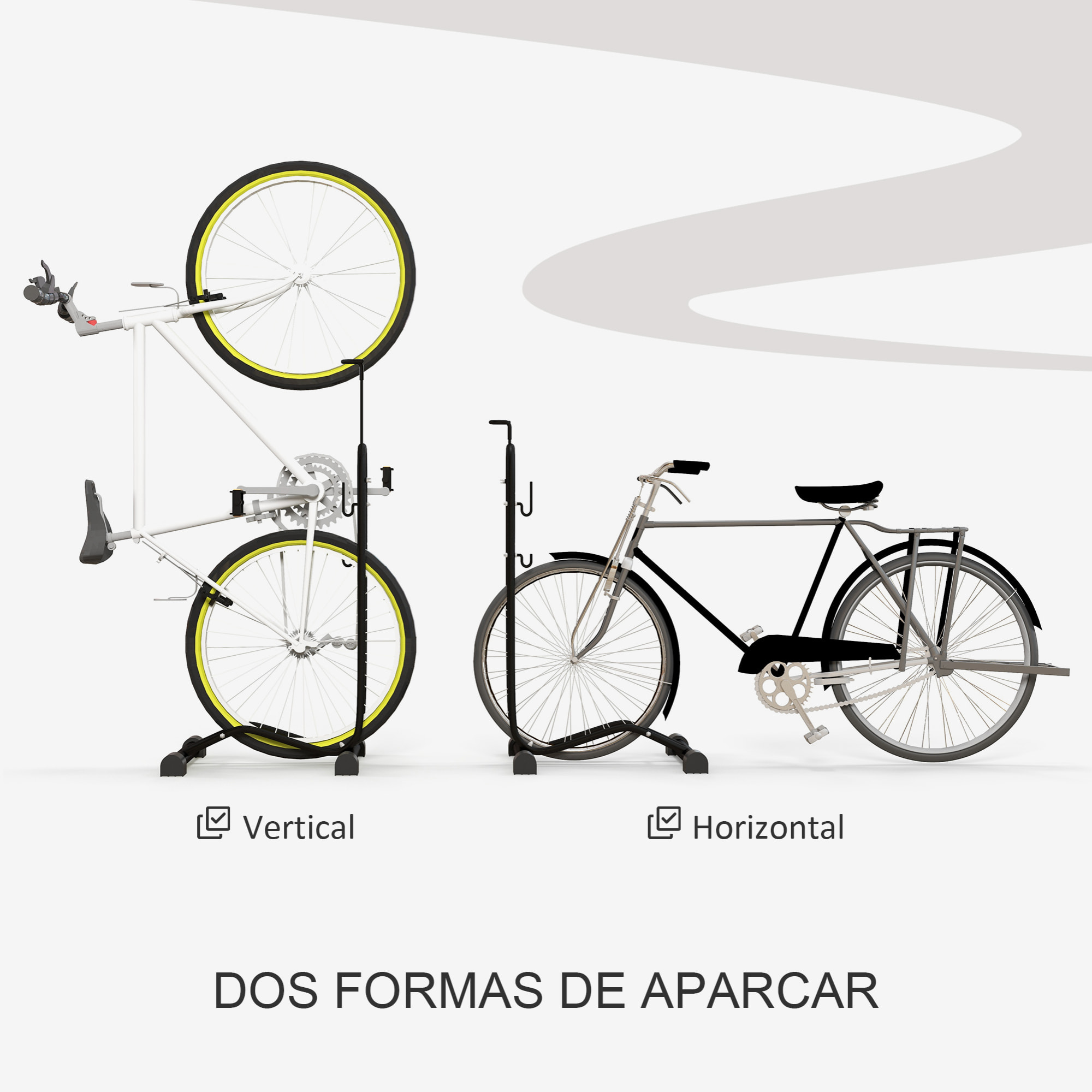 Soporte para Bicicletas de Suelo Aparcamiento para Bicicletas Vertical y Horizontal con Ganchos Ajustables para Bicicletas de 6-28 Pulgadas y 700 C Negro