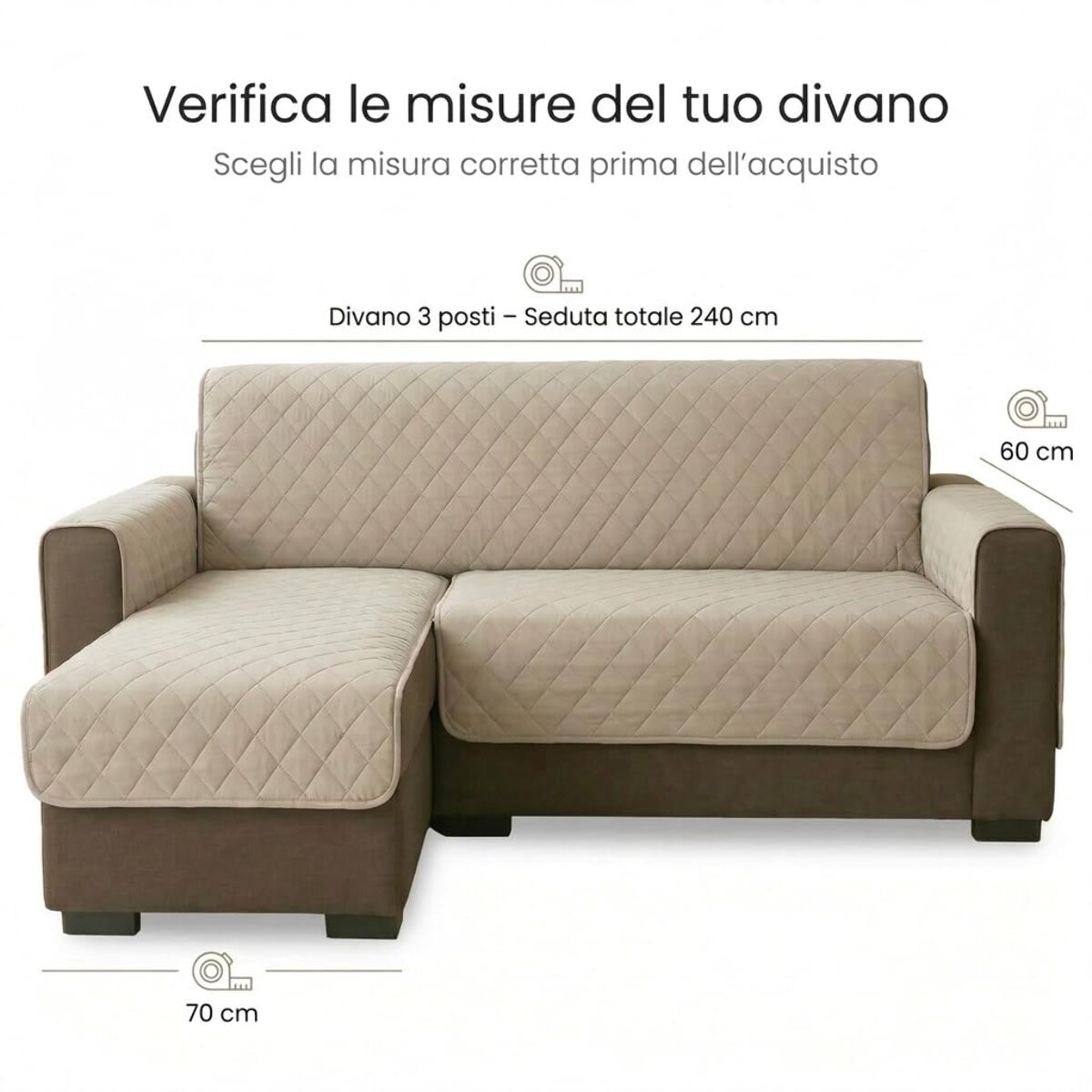 Copridivano 3 posti con penisola impermeabile e antimacchia, telo protettivo con braccioli adattabile a penisola destra e sinistra, vestibilità pratica e ampia copertura, protegge da liquidi e sporco, facile da lavare, ideale per uso quotidiano