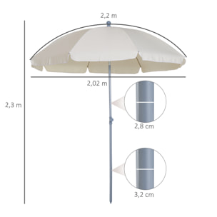 Sombrilla de Playa Diámetro Ø200cm con Techo Inclinable Poste Desmontable Crema