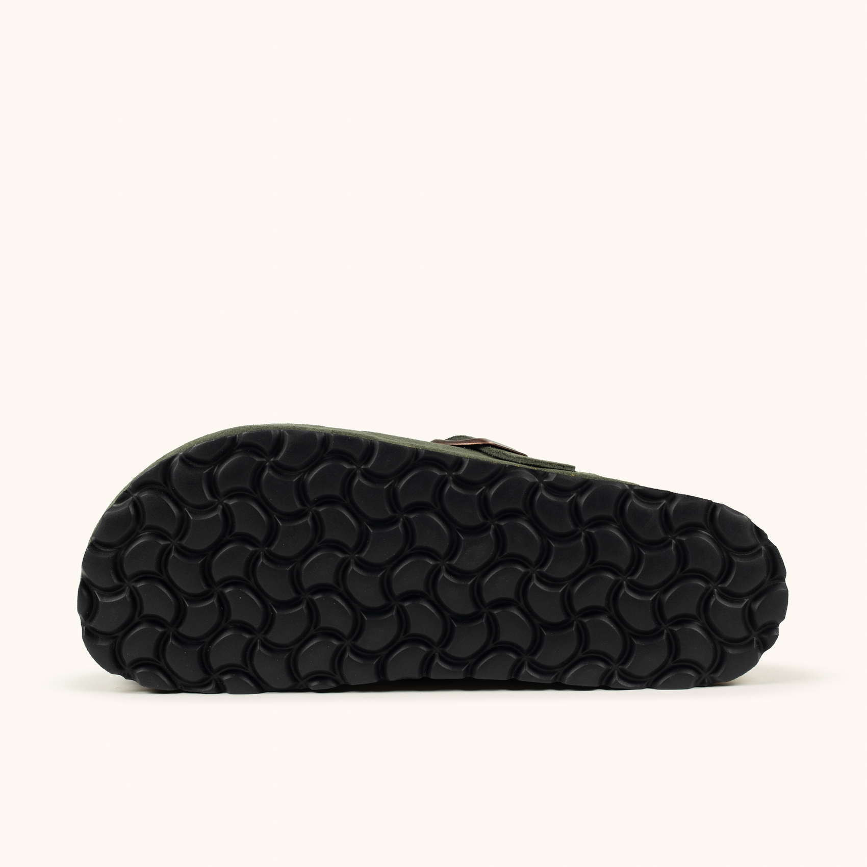 MUNICH NATAL 03 Zueco unisex de ante verde oliva con hebilla y suela de corcho