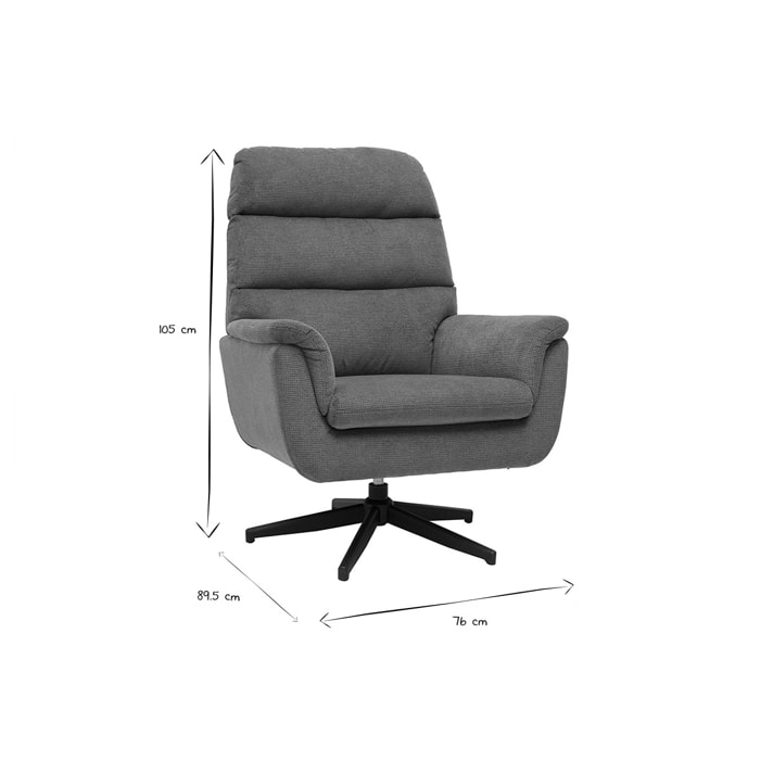 Fauteuil pivotant en tissu chenille terre brûlée et métal noir JONAH