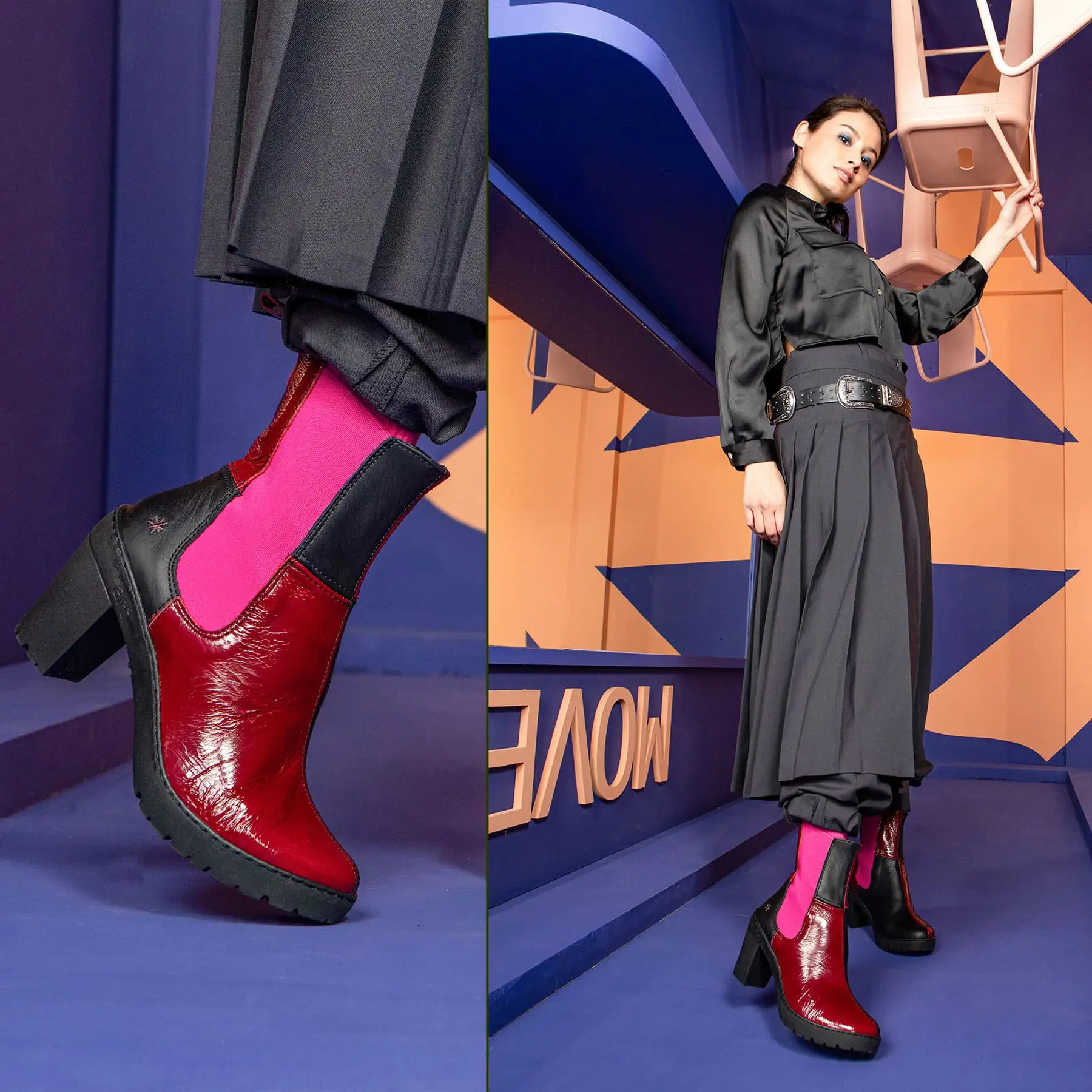 Botines con tacón 1762 NAPPA-FLASH BURDEOS-BLACK/ TRAVEL color Burdeos-black