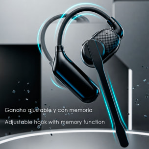 Auricular Bluetooth manos libres V1. Diseño reversible para uso en ambas orejas, micrófono magnético extraíble de 360° y batería de larga duración.