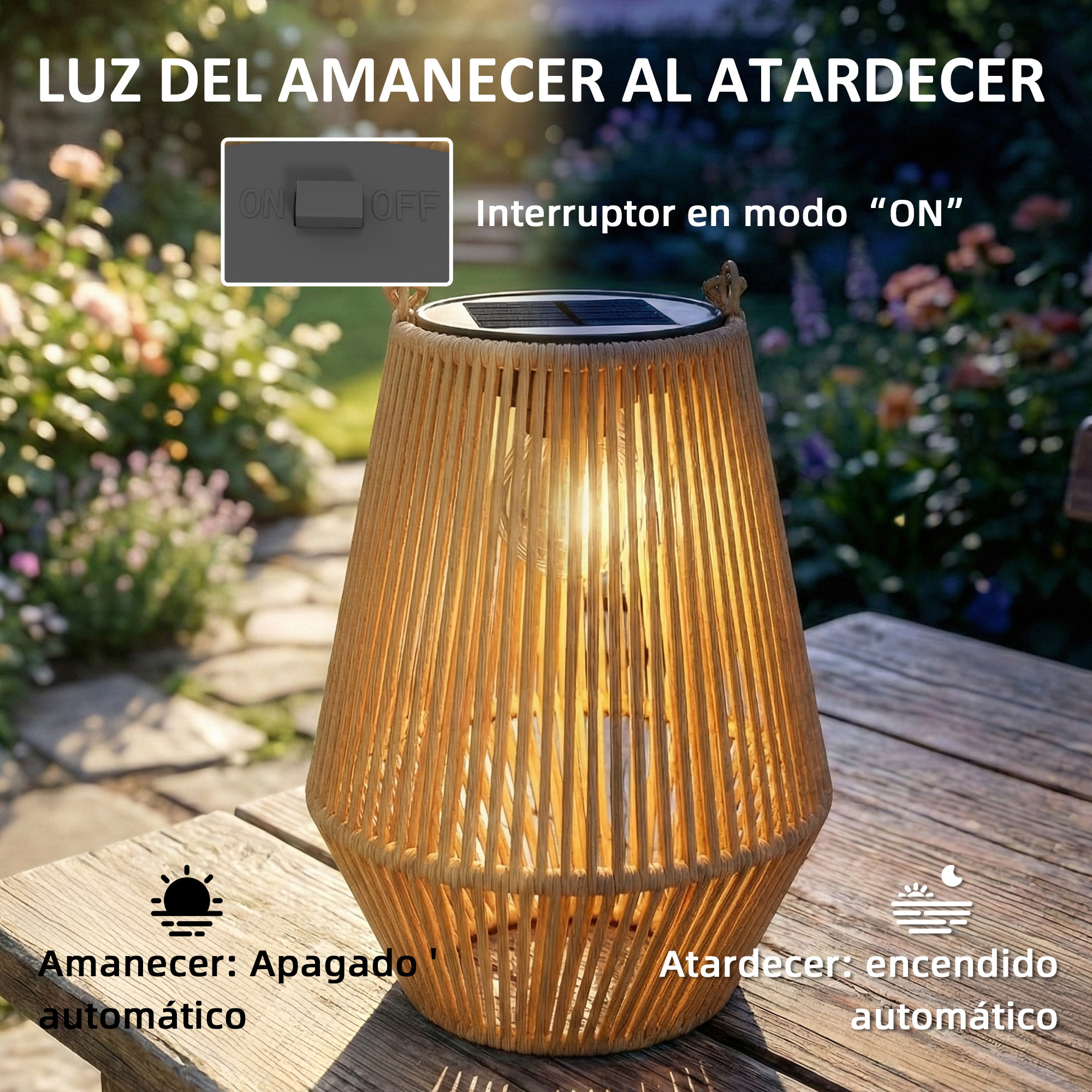 Set de 2 Farolillos Solares Exterior, Linternas de Jardín de Ratán Colgantes con Encendido y Apagado Automático, IP44, Asa, Lámparas para Terraza, Balcón, Patio, 16x16x21 cm, Marrón