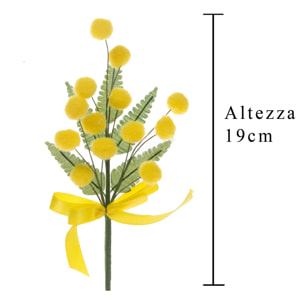 Mimosa Pick Con Fiocco. Altezza 19 Cm - Pezzi 24 - 6X19X1,5cm - Colore: Giallo - Bianchi Dino - Fiori Artificiali