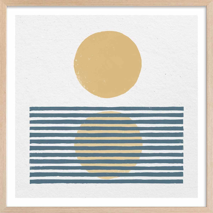 Poster Rayures bleues d'été Affiche + cadre en bois - Chêne