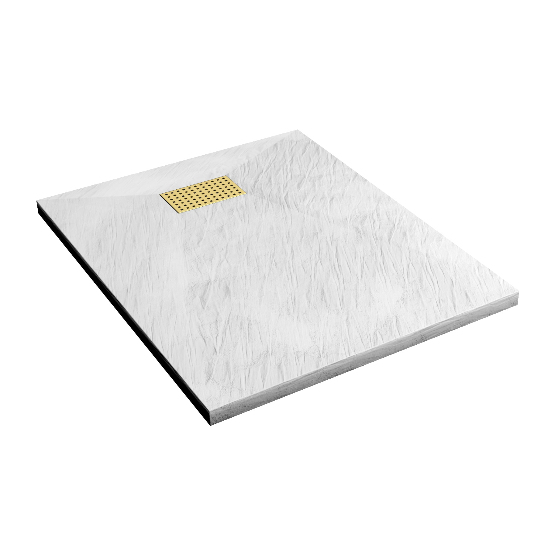 Receveur de douche Blanc Effet Pierre 80x100 cm et Grille décor Perforée Or Doré Brossé
