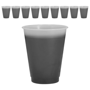 Pack de 10 Vasos con cambio de color al contacto con bebidas frías. De 500 ml de capacidad. Con acabado translúcido mate y fabricado en resistente material PP.