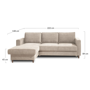 Jake - canapé d'angle gauche - convertible avec coffre - 4 places - en velours côtelé - Beige