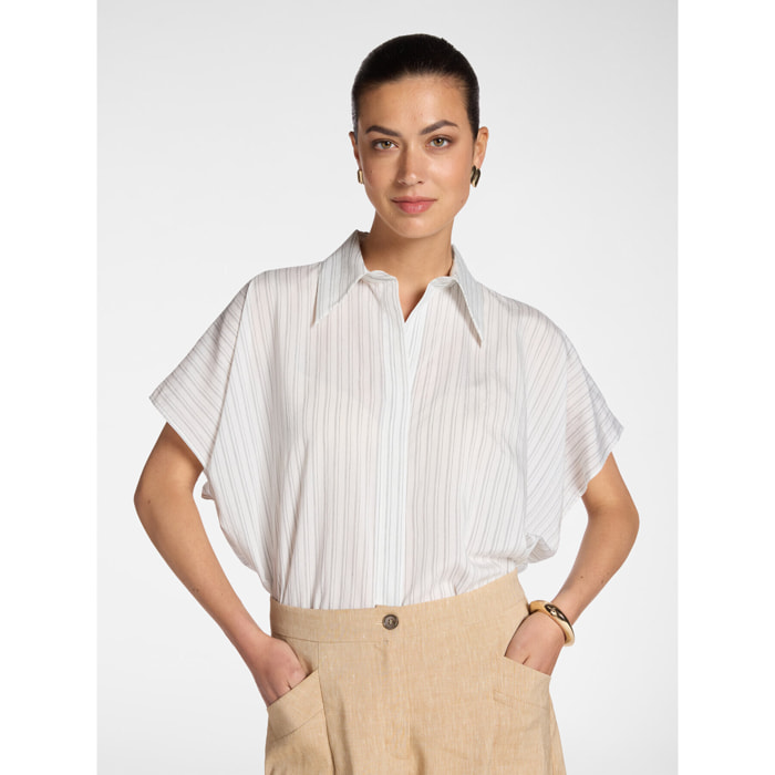 Elena Mirò - Camicia gessata con maniche corte - Bianco