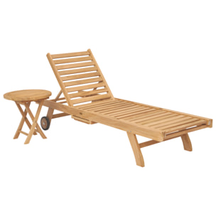 Ensemble bain de soleil pliant en teck avec table d'appoint LOMBOK