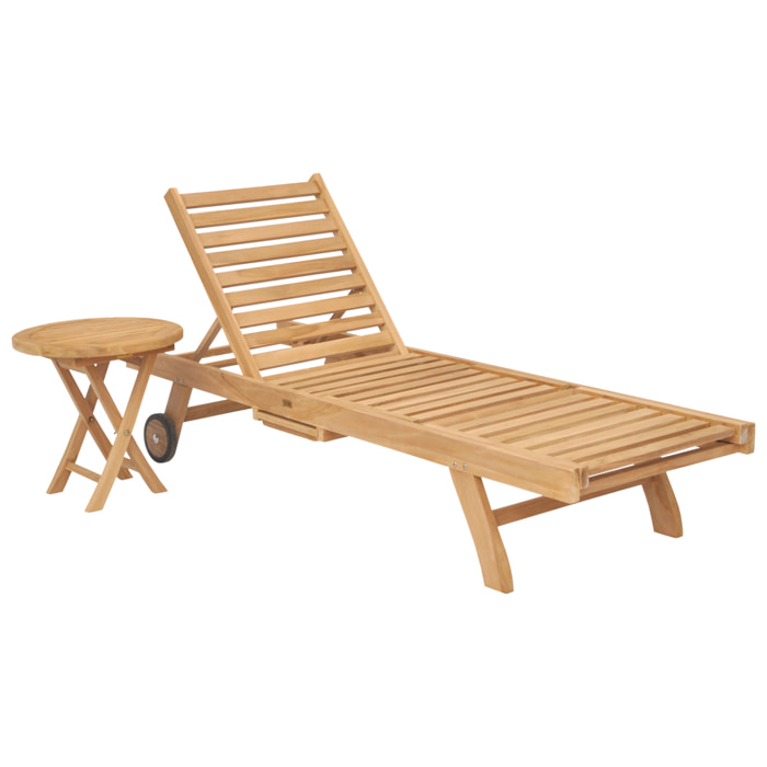 Ensemble bain de soleil pliant en teck avec table d'appoint LOMBOK