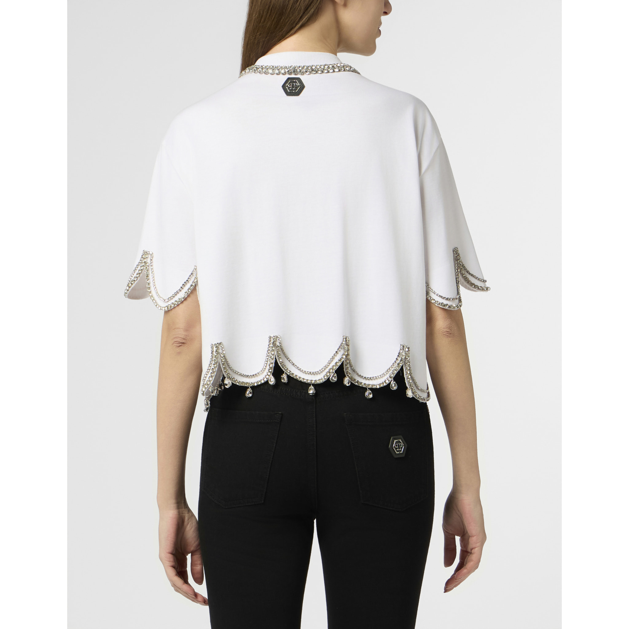 PHILIPP PLEIN Cropped T-Shirt Crystal Waves