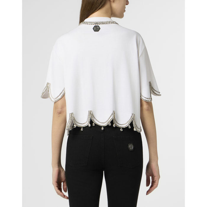PHILIPP PLEIN Cropped T-Shirt Crystal Waves