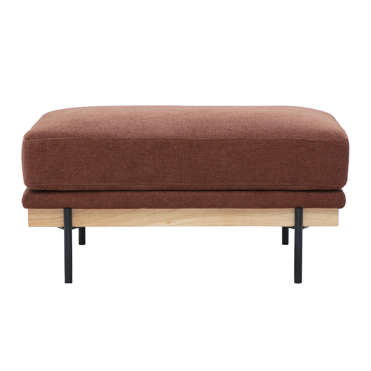 Pouf repose pieds en tissu chenille terre brûlée et métal noir TODD