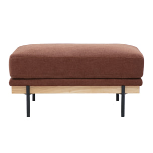 Pouf repose pieds en tissu chenille terre brûlée et métal noir TODD