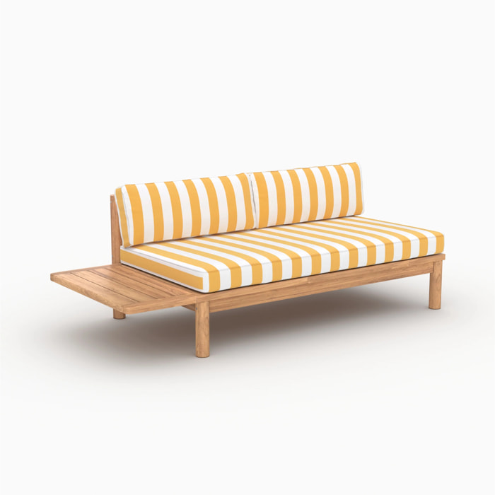 Canapé de jardin en teck massif et coussins rayés jaunes 2 places - Nadila