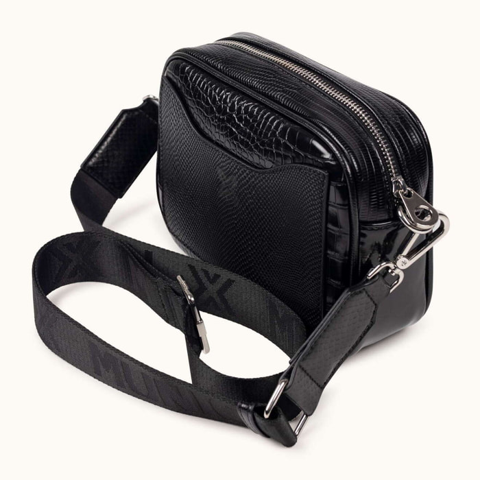 Bandolera Camera Bag con Estampado Animal y Acabado Metalizado BLOCK FUN BLACK LIZARD CROSSBODY CAMERA