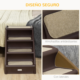 Escalera Plegable para Mascotas de 4 Peldaños Escalón para Perros Gatos Portátil con Alfombras Antideslizantes para Cama Sofá Carga 20 kg 62x38x49,5 cm Marrón Oscuro