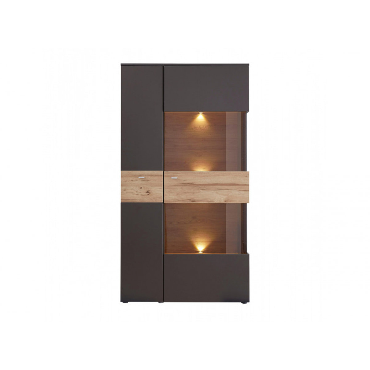 Vitrine 2 portes gris & chêne naturel - TONY