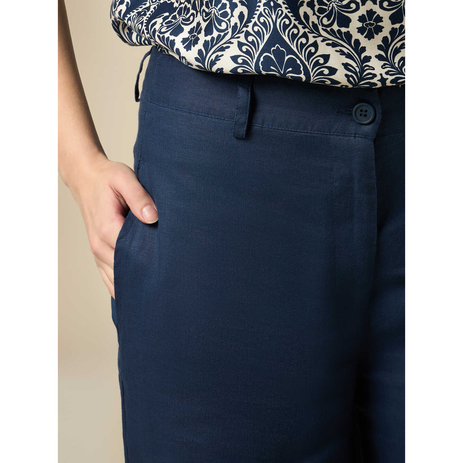 Oltre - Pantaloni wide leg in lino - Blu