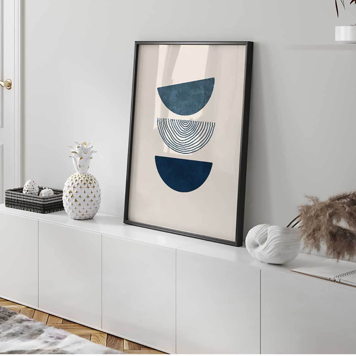 Affiche encadrée formes géométriques bleues Affiche + cadre en métal - Noir