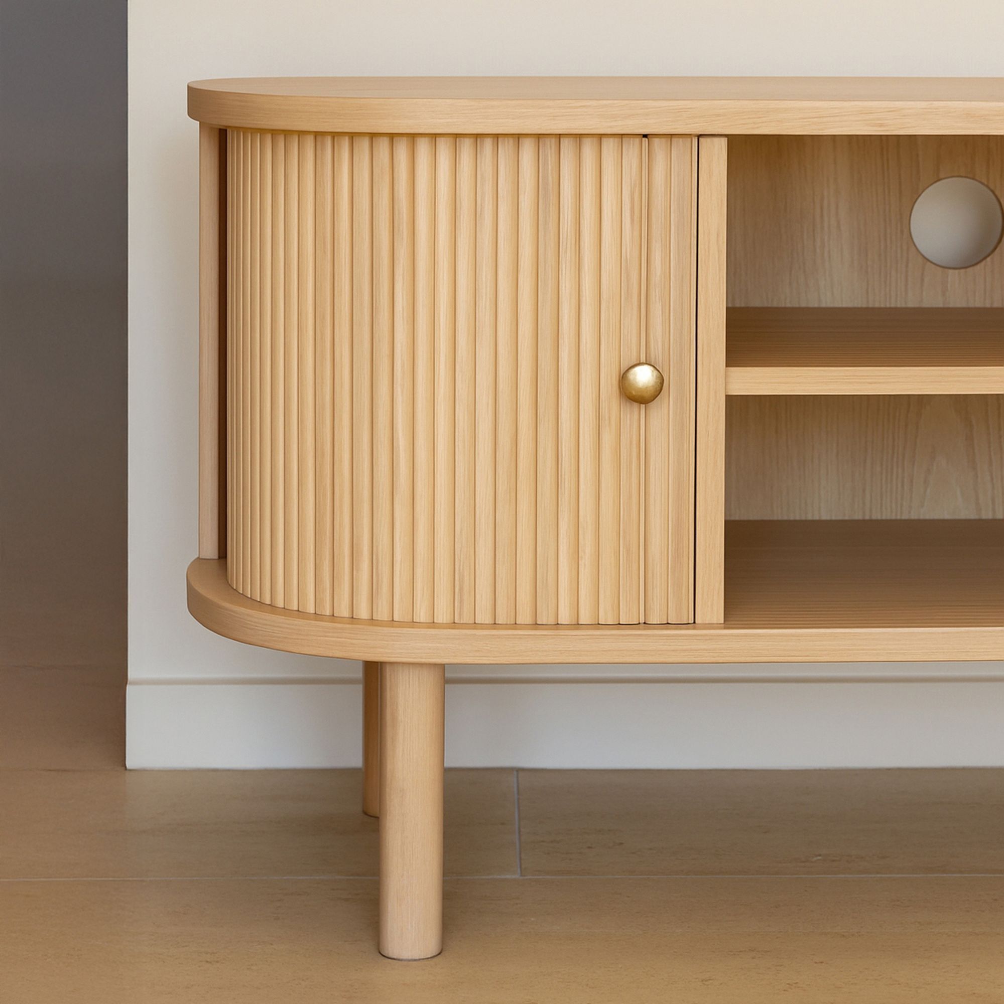 Meuble télévision en bois clair avec portes coulissantes HECTOR