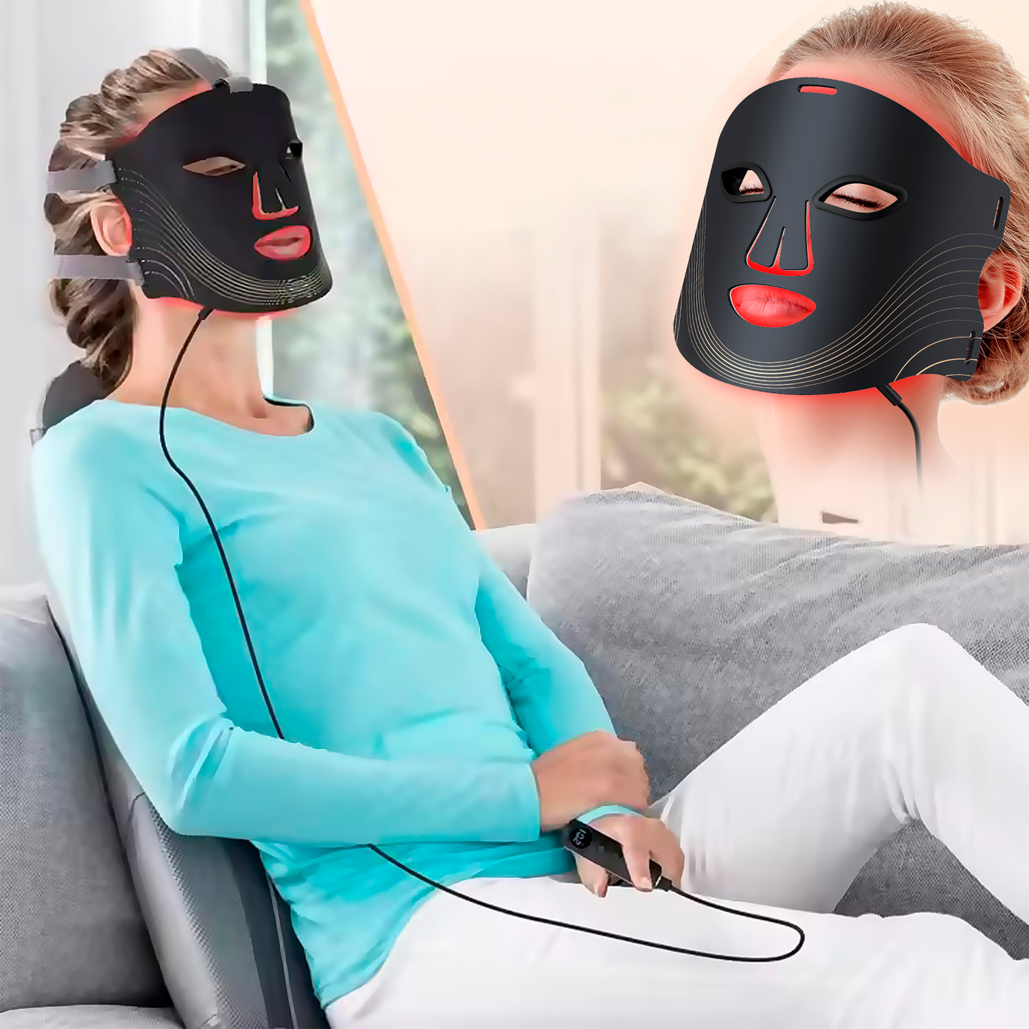 Máscara facial de tratamiento de luz LED con 7 colores y 3 niveles de intensidad de brillo.